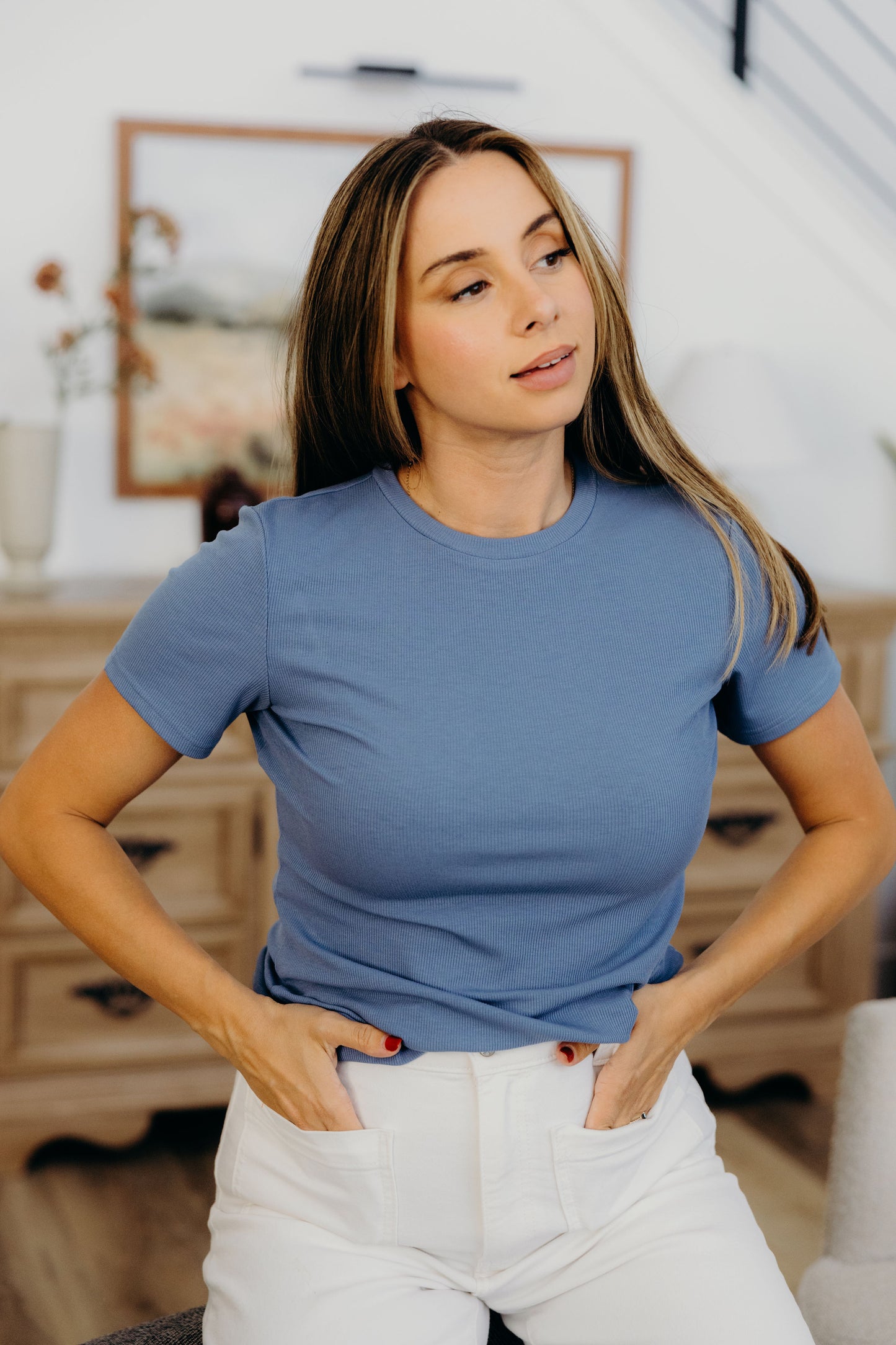 SHORT SLEEVE RIBBED TEE IN DUTCH BLUE