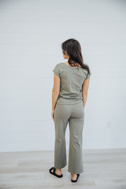 WIDE LEG LOUNGE PANTS IN OLIVE FINAL SALE