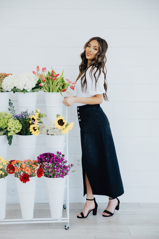 MAXI DENIM SKIRT IN JET BLACK