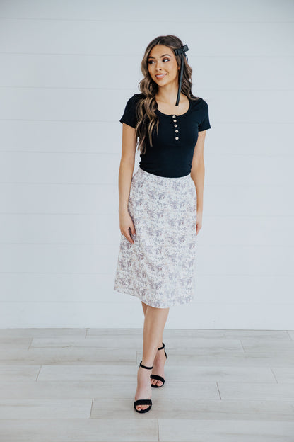 MIDI SLIP SKIRT IN MISTY BLOOM FINAL SALE