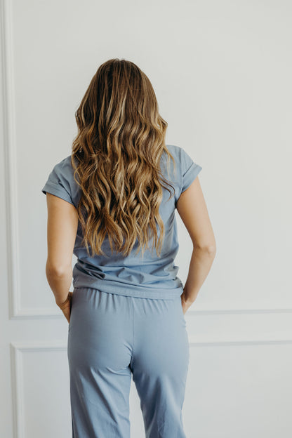 WIDE LEG LOUNGE PANTS IN BLUE GRAY