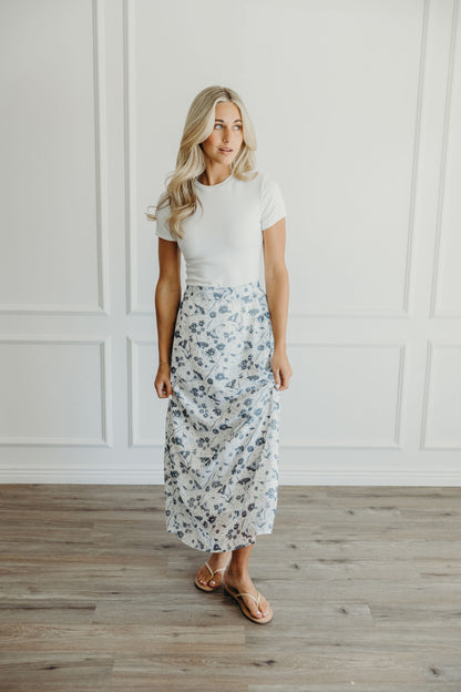 MAXI SLIP SKIRT IN BLUE WASHED DENIM