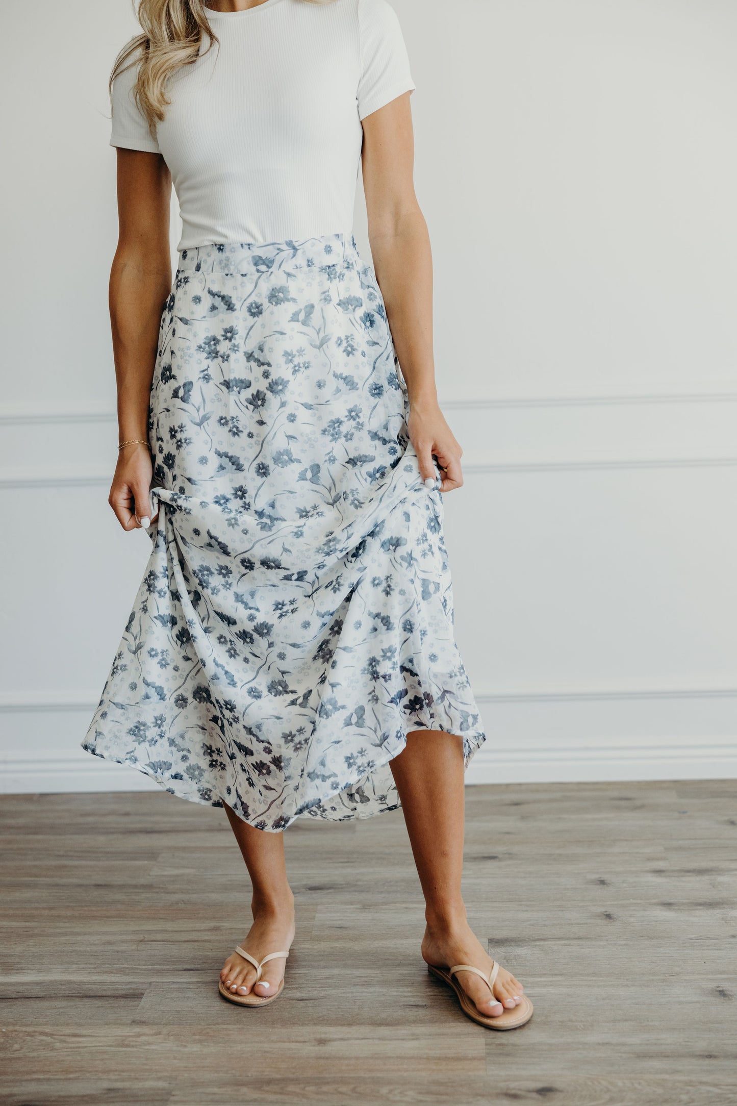 MAXI SLIP SKIRT IN BLUE WASHED DENIM