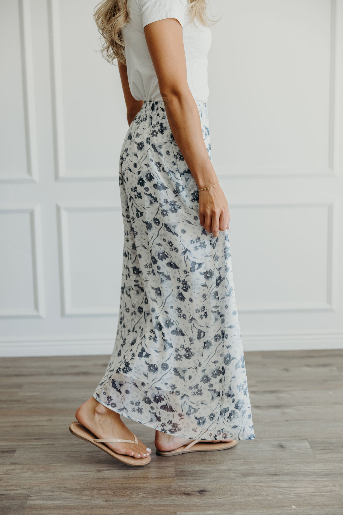 MAXI SLIP SKIRT IN BLUE WASHED DENIM