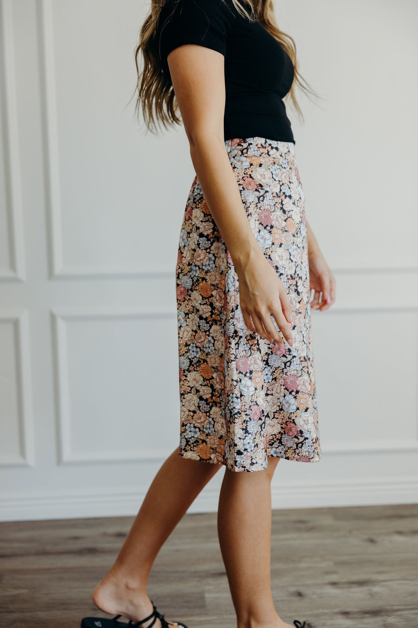 MIDI SLIP SKIRT IN GARDEN PARTY FINAL SALE