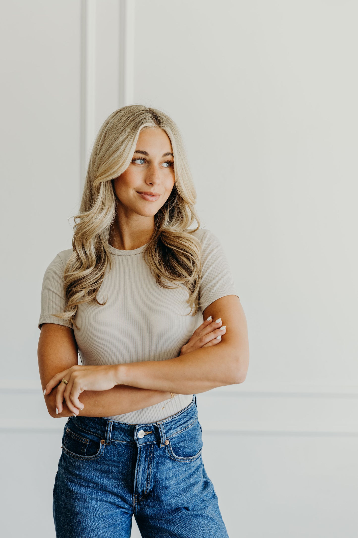 SHORT SLEEVE RIBBED TEE IN SAND FINAL SALE