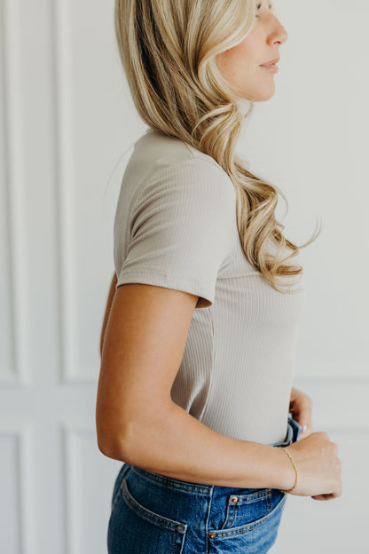 SHORT SLEEVE RIBBED TEE IN SAND FINAL SALE