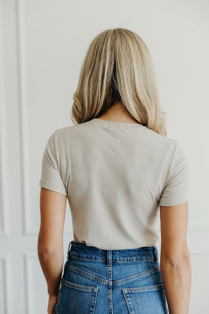 SHORT SLEEVE RIBBED TEE IN SAND FINAL SALE