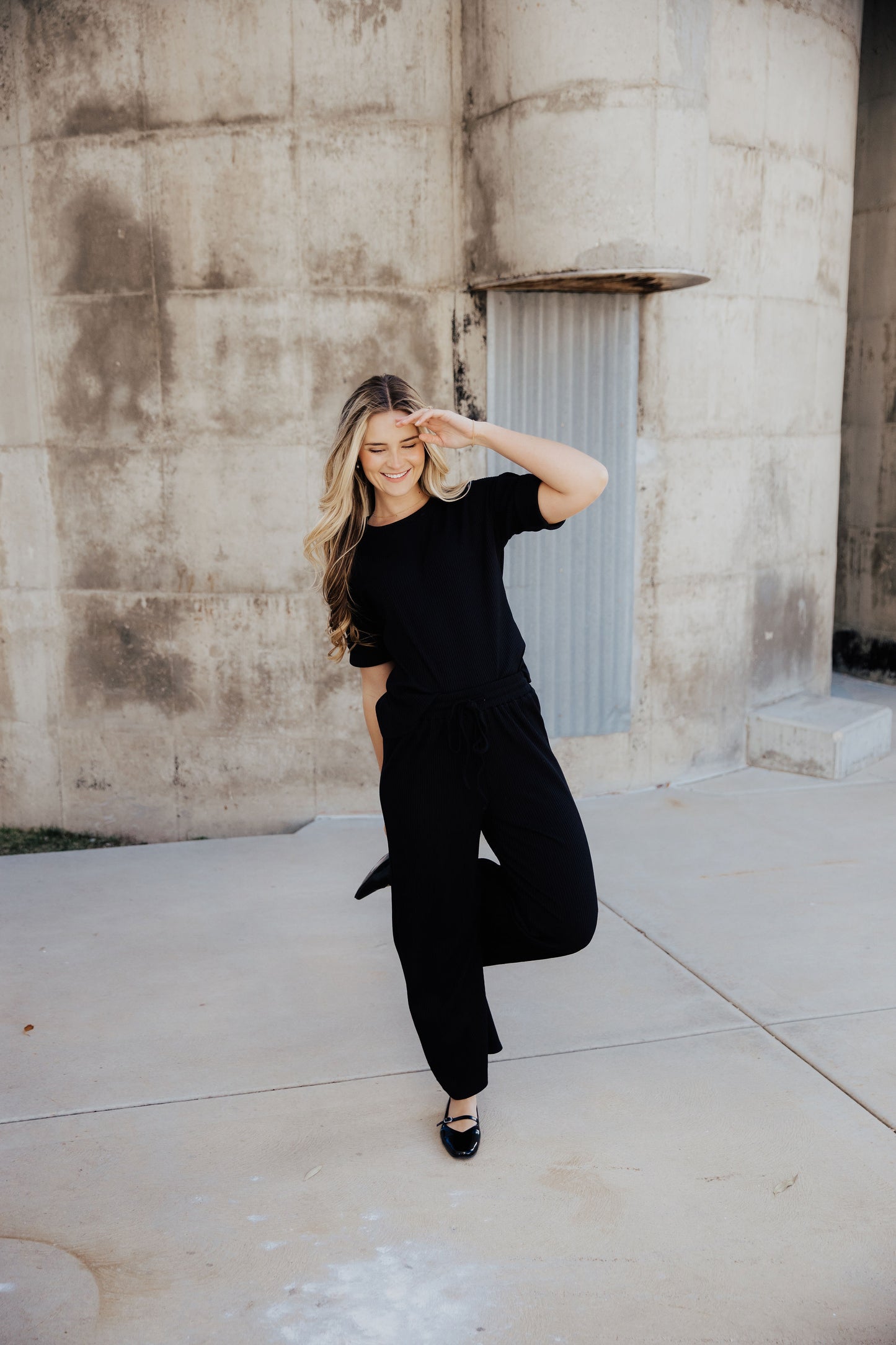 RIBBED KNIT SLOUCHY PANT IN BLACK FINAL SALE