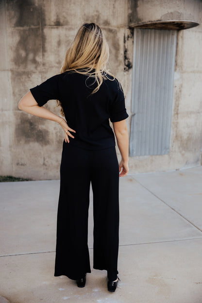 TEXTURED KNIT PANT IN BLACK FINAL SALE