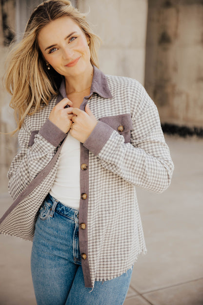 HOUNDSTOOTH CORDUROY JACKET IN SLATE