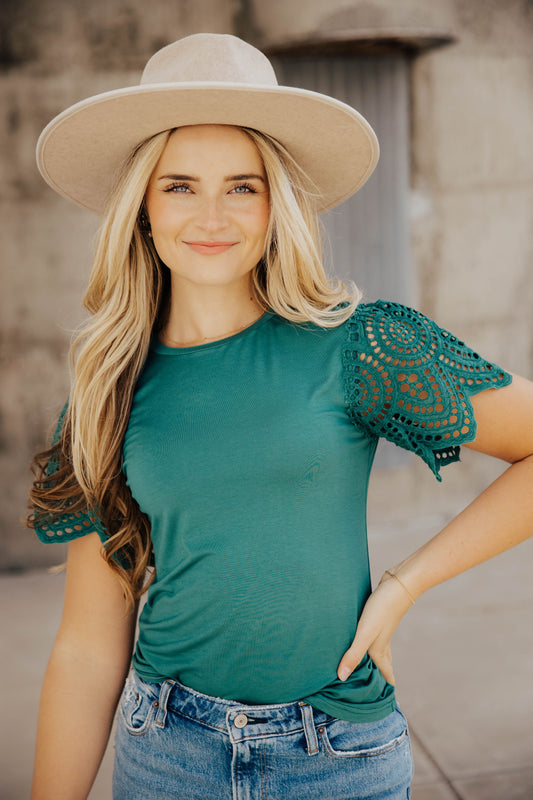 CROCHET SLEEVE TOP IN EMERALD FINAL SALE