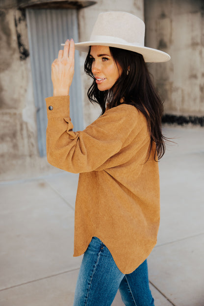 PLAID POCKET SHIRT JACKET IN CAMEL