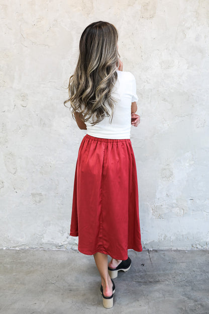 SILK MIDI SKIRT IN BRICK FINAL SALE