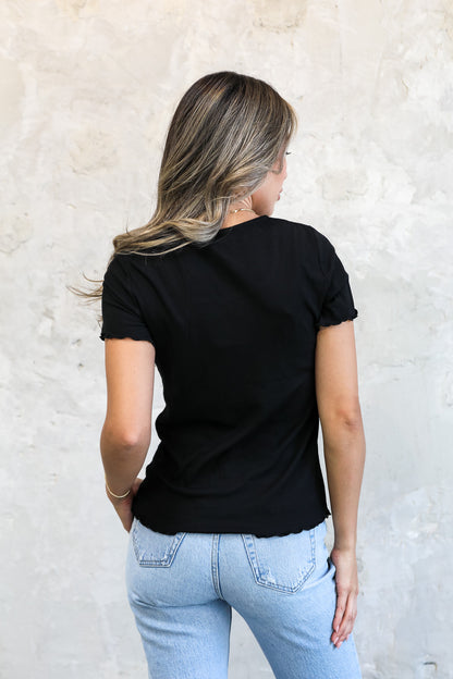 SQUARENECK RIBBED TEE IN BLACK