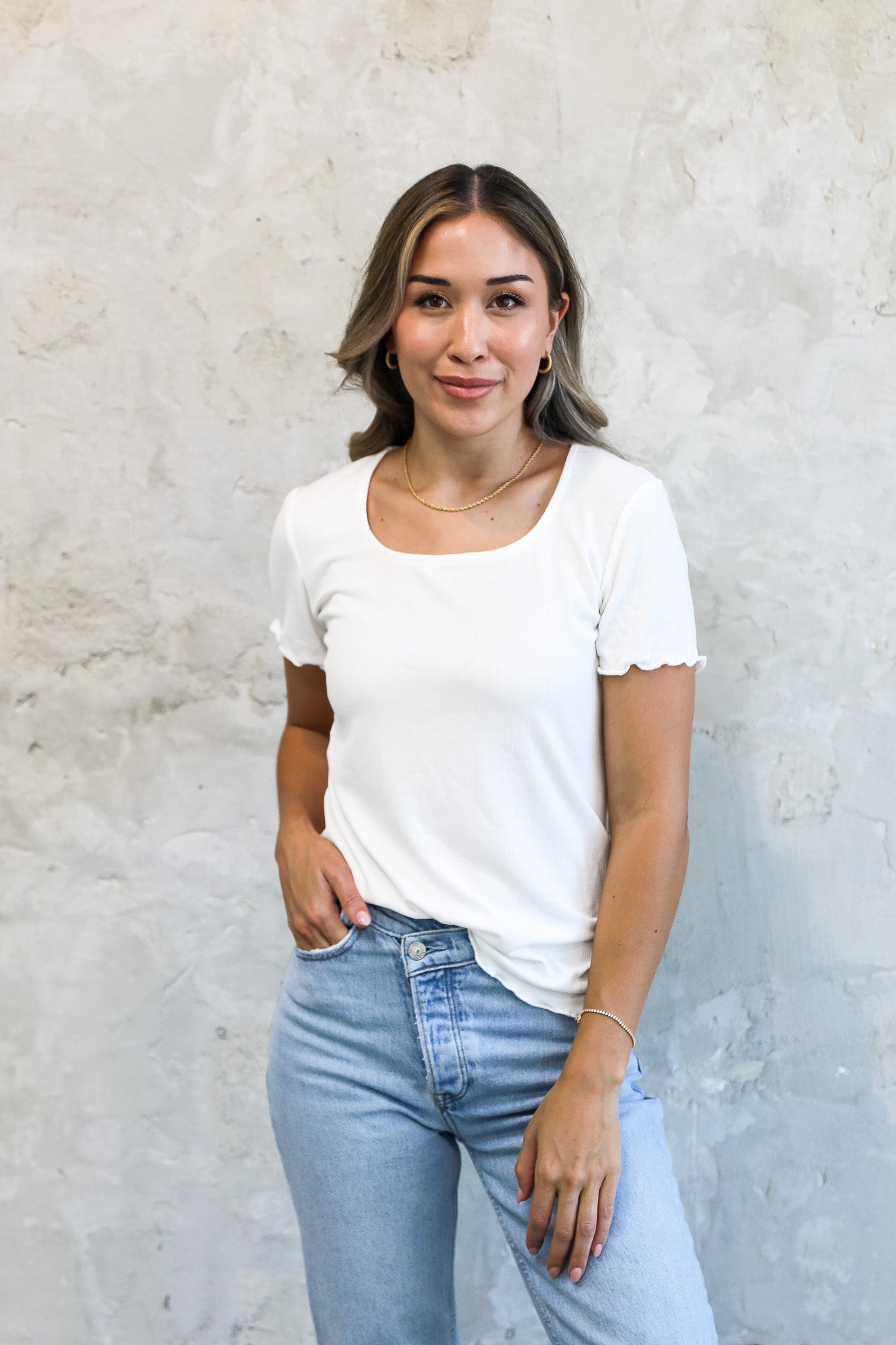 SQUARENECK RIBBED TEE IN IVORY