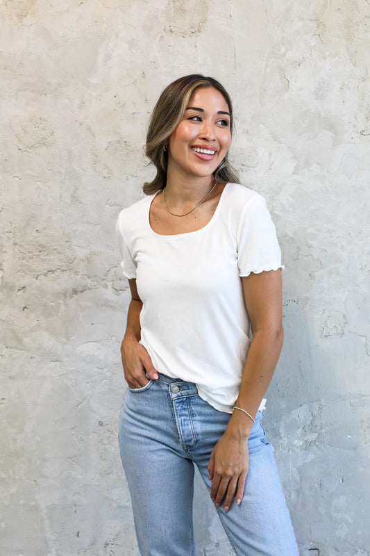 SQUARENECK RIBBED TEE IN IVORY