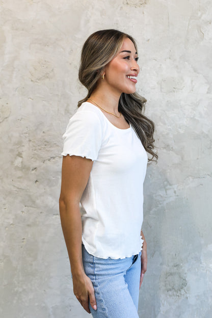 SQUARENECK RIBBED TEE IN IVORY