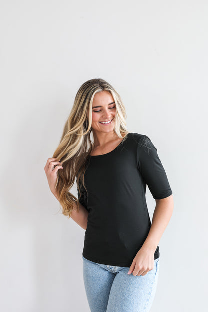 HALF SLEEVE TEE IN BLACK FINAL SALE